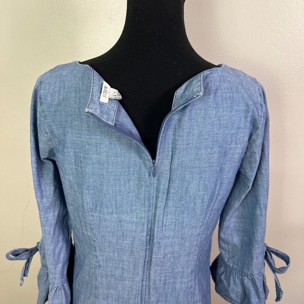 J. Crew Chambray V Neck Tie Sleeve Shift Dress Blue Size 6 - Picture 6 of 8